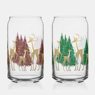 Snowy Winter Deer in Wooded Forest Can Glass