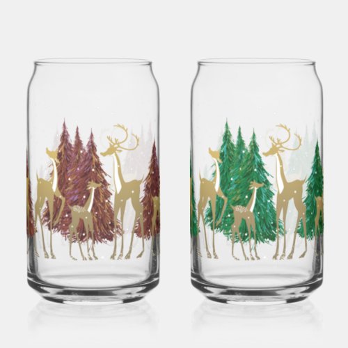 Snowy Winter Deer in Wooded Forest Can Glass