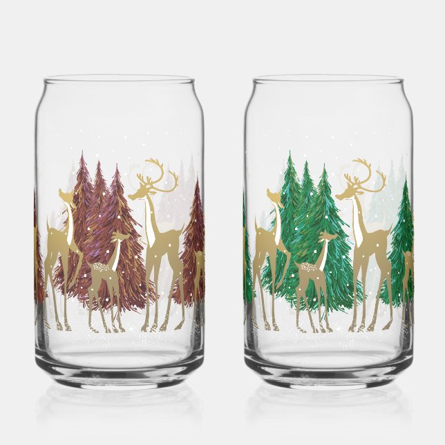 Snowy Winter Deer in Wooded Forest Can Glass (Back)