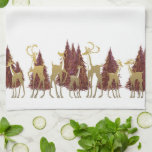 Snowy Winter Deer in Wooded Forest Kitchen Towel