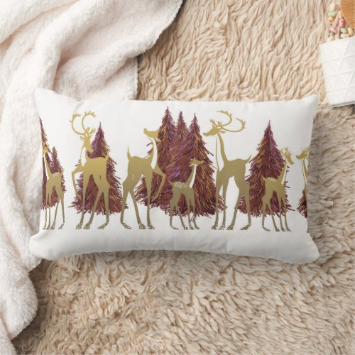 Snowy Winter Deer in Wooded Forest Lumbar Pillow