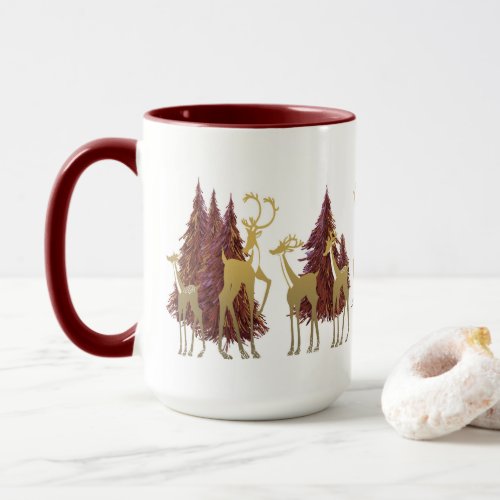 Snowy Winter Deer in Wooded Forest Mug