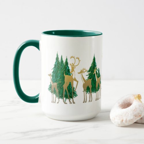 Snowy Winter Deer in Wooded Forest Mug