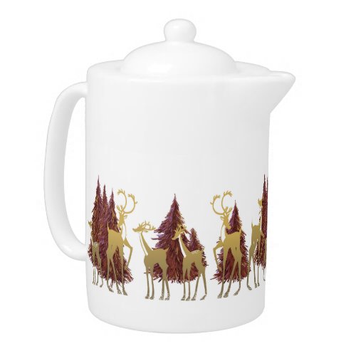 Snowy Winter Deer in Wooded Forest Teapot