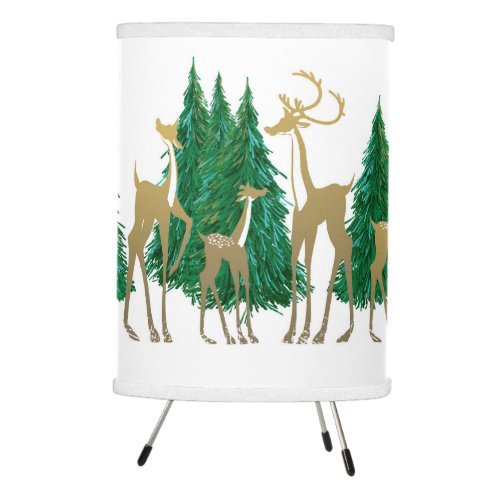 Snowy Winter Deer in Wooded Forest Tripod Lamp
