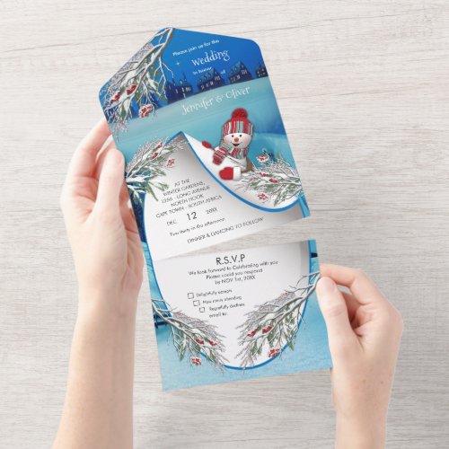 Snowy Winter Fantasy All in One Wedding Invite