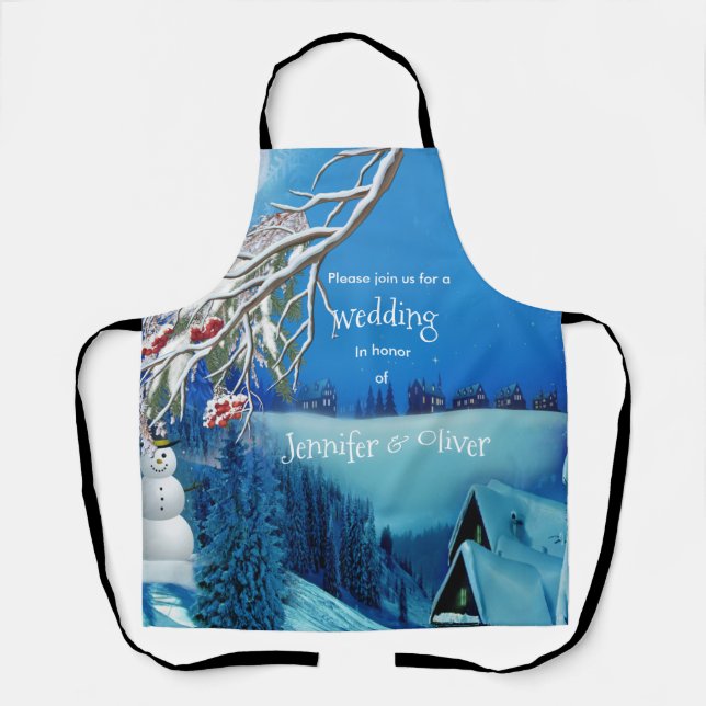 Snowy Winter Fantasy All in One Wedding Invite Apron (Front)