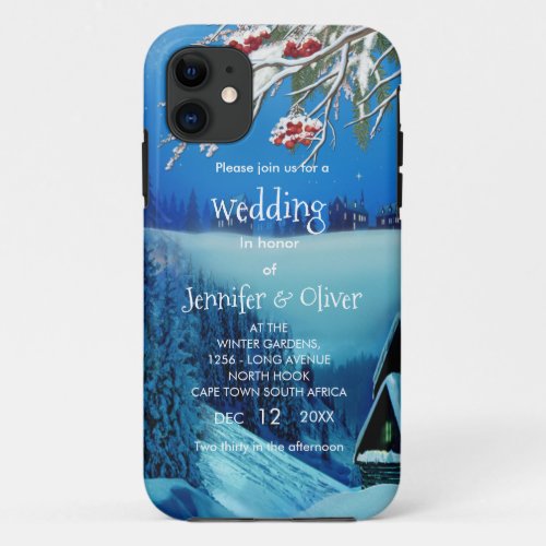 Snowy Winter Fantasy All in One Wedding Invite  iPhone 11 Case