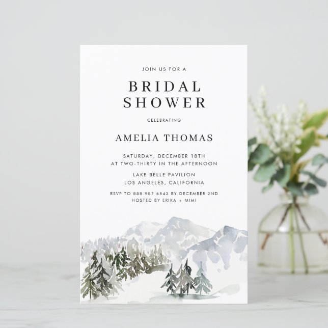 Snowy Winter Forest Bridal Shower Invitation (Standing Front)