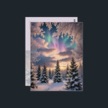 Snowy winter forest, ice crystals, northern lights postcard<br><div class="desc">This card features a snowy winter forest at night with ice crystals and auroras in the sky. Send Christmas greetings to your family and friends! Custom text and back.</div>
