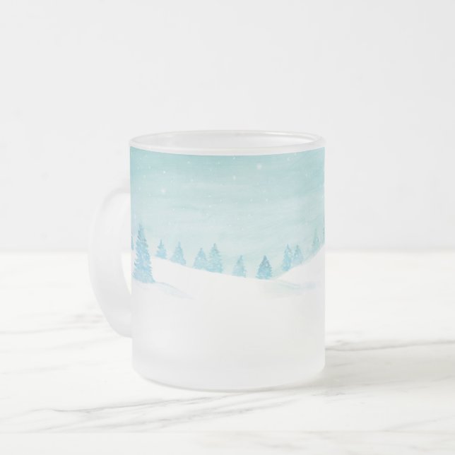 Snowy Winter Forest Landscape With Spruce Trees Frosted Glass Coffee Mug (Front Left)