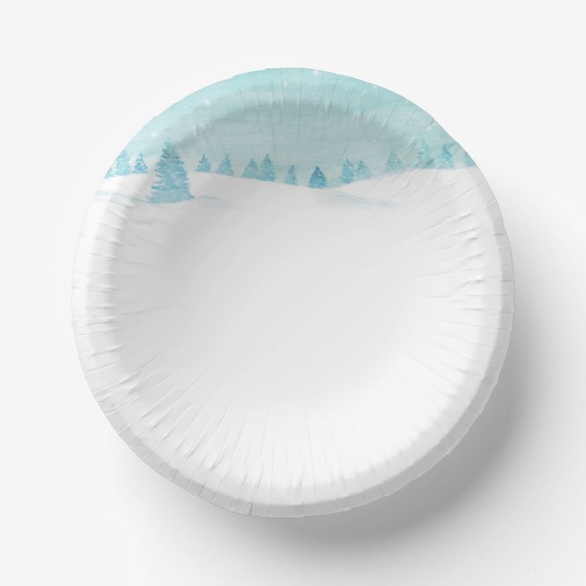 Snowy Winter Forest Landscape With Spruce Trees  Paper Bowls (Front)