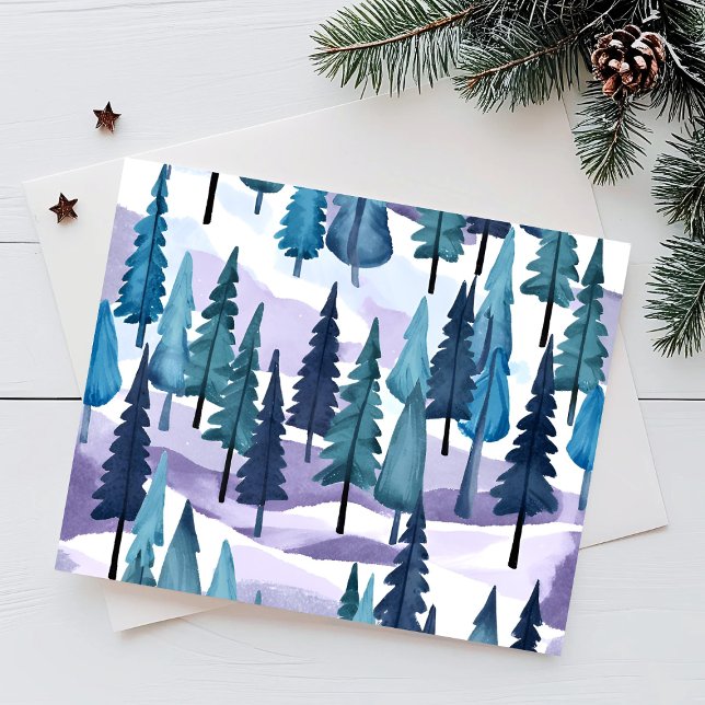 Snowy Winter Forest | Purple Christmas Watercolor Holiday Postcard (Creator Uploaded)