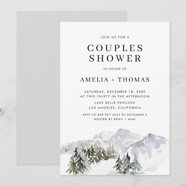Snowy Winter Forest Woodland Couples Shower Invitation (Front/Back)