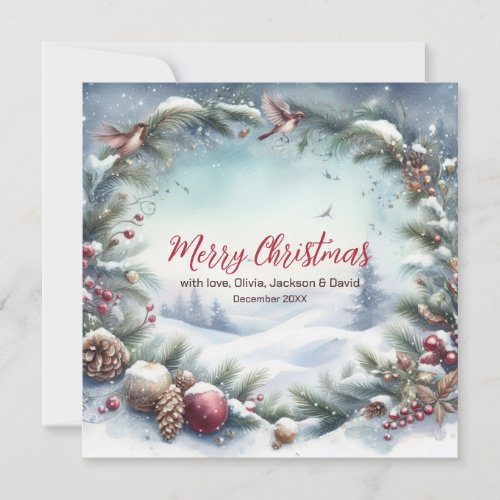 Snowy Winter Frame Christmas  Holiday Card