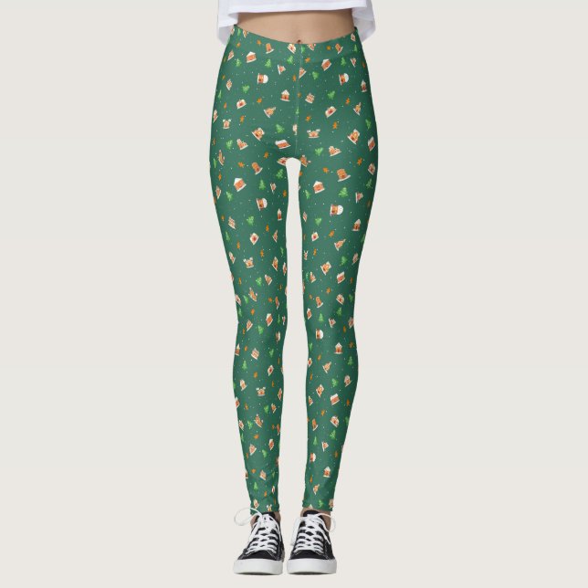 Snowy Winter Gingerbread House Cookies Leggings (Front)