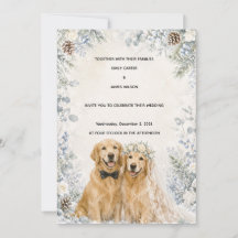 Snowy Winter Golden Retriever Wedding Invitation