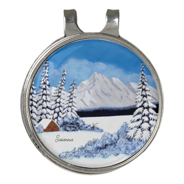 Snowy Winter Golf Ball Hat Clips (Front)