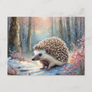 Snowy Winter Hedgehog Modern Art Postcard