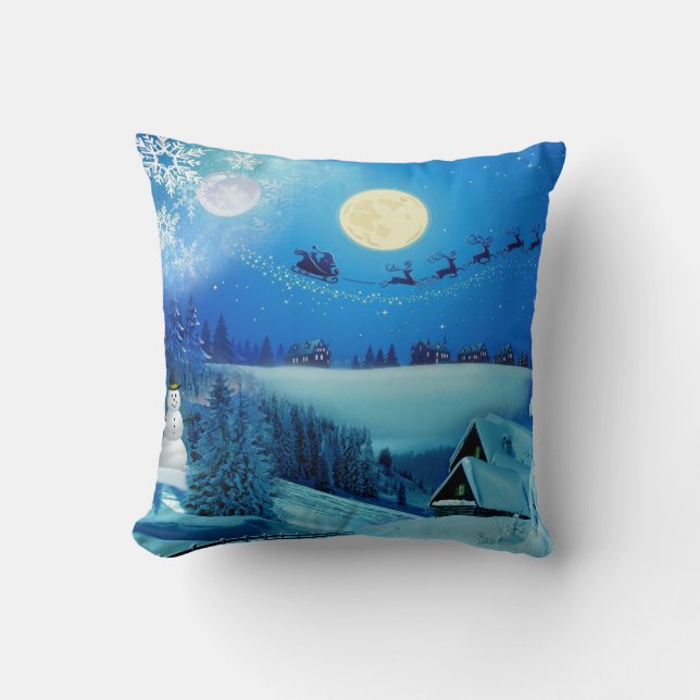 Snowy Winter Holiday Fantasy Throw Pillow (Front)