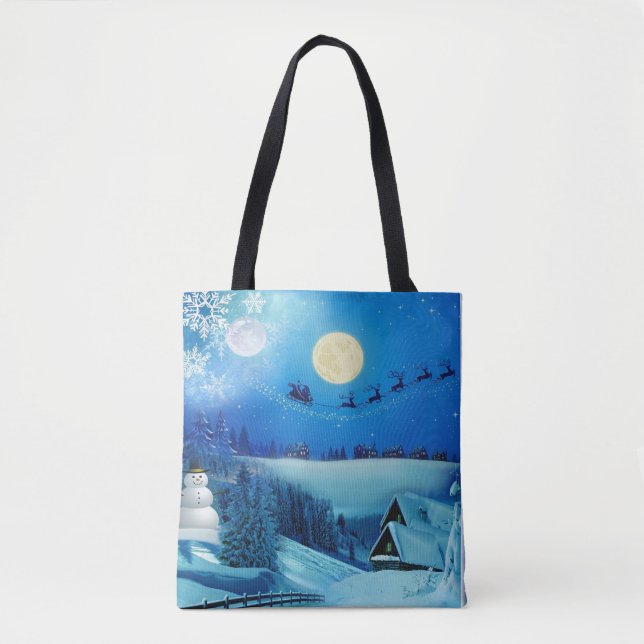 Snowy Winter Holiday Fantasy Tote Bag (Front)