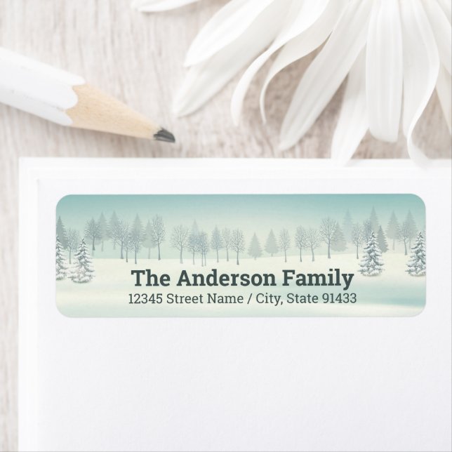 Snowy Winter Holiday Return Address Label (Insitu)