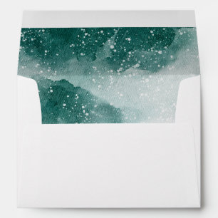 Snowy Winter Holiday Watercolor Teal Christmas Envelope