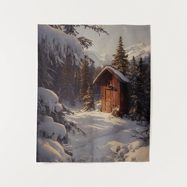 Snowy Winter Landscape Art Tapestry (Front)