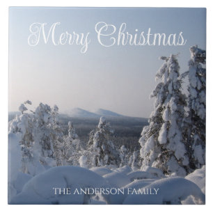 Snowy Winter Landscape Christmas Ceramic Tile