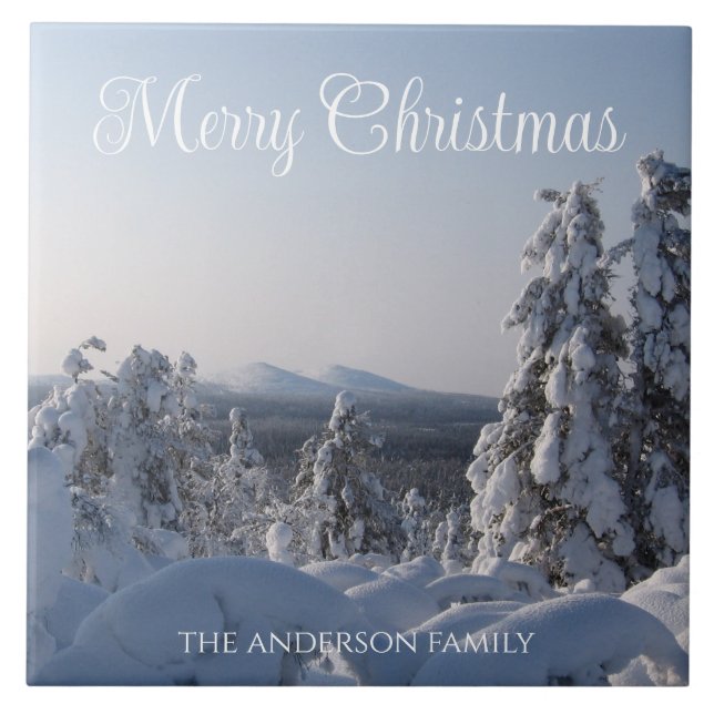 Snowy Winter Landscape Christmas Ceramic Tile (Front)
