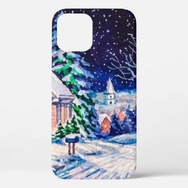 Snowy winter landscape. Country House. Christmas h Case-Mate iPhone Case (Back)
