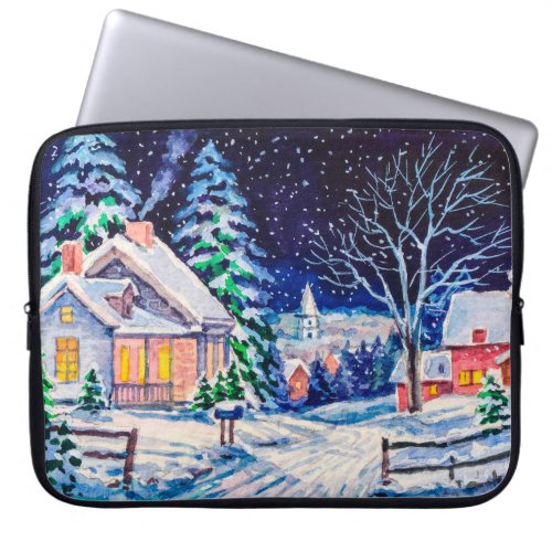 Snowy winter landscape Country House Christmas h Laptop Sleeve