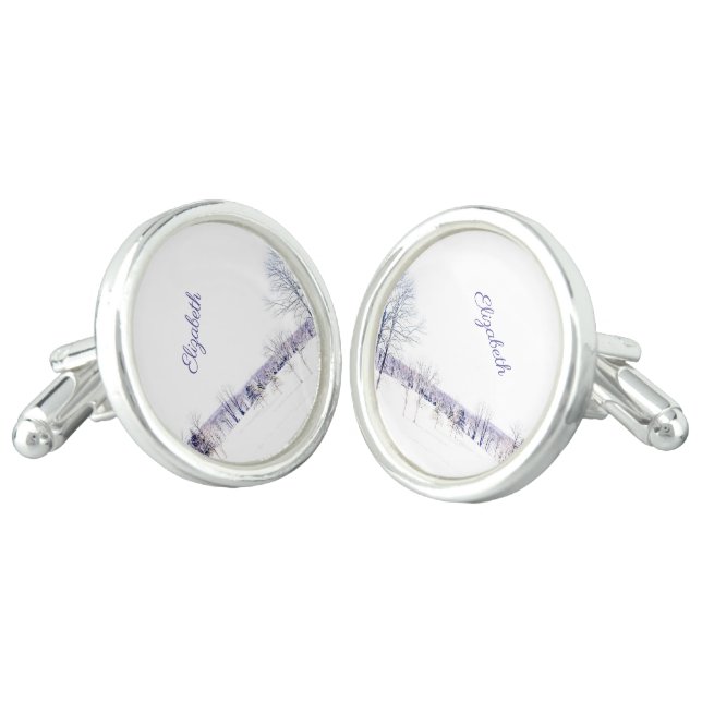 Snowy Winter Landscape Cufflinks (Angled)