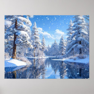 Snowy Winter Landscape Peaceful Forest Scene Poster
