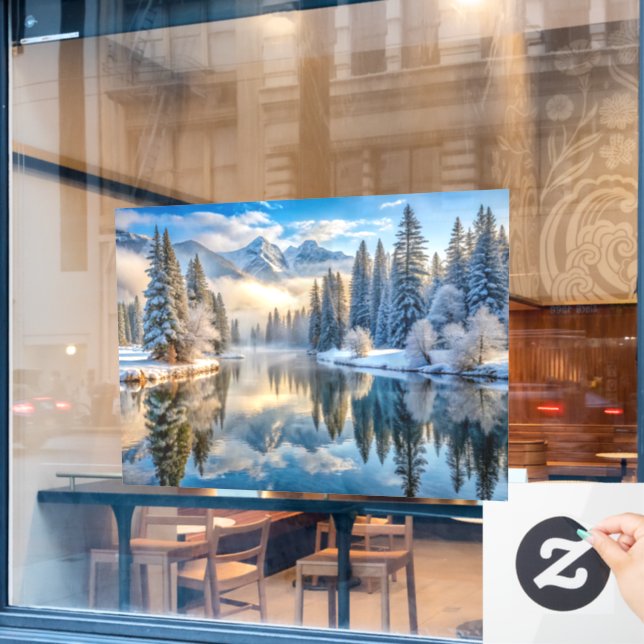 Snowy Winter Landscape Window Cling (Cafe Window)