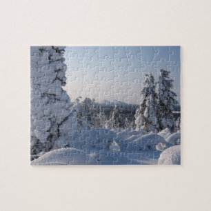 Snowy Winter Landscape with Fir Trees Jigsaw Puzzle