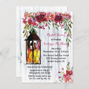 Snowy Winter Lantern Floral Bridal Shower Invitation