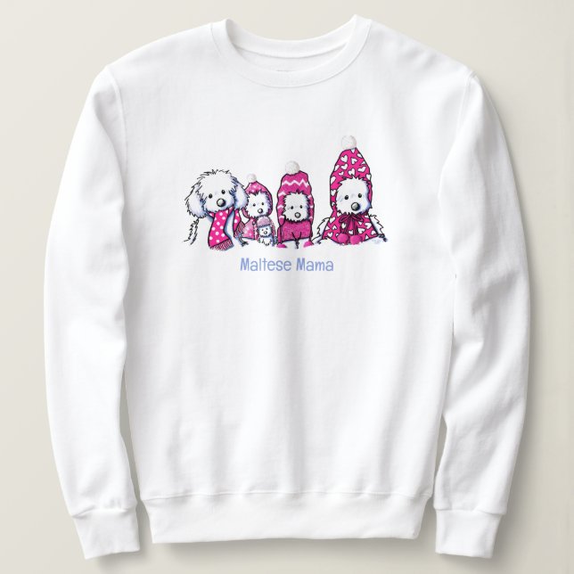 Snowy Winter Maltese In Pink Sweatshirt (Design Front)