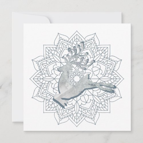 Snowy Winter Mandala Marble Glitter Deer Holiday Card