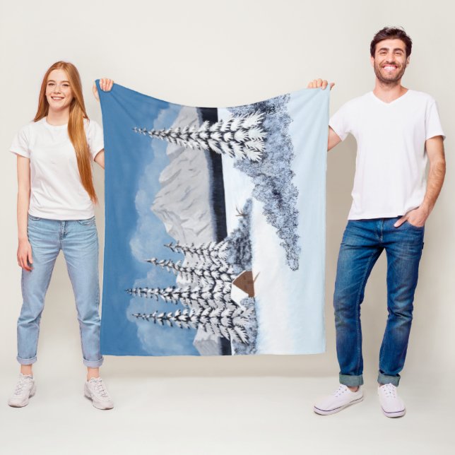 Snowy Winter Medium Fleece Blanket (In Situ)