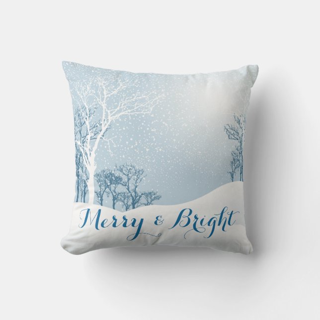 Snowy Winter Merry and Bright Throw Pillow (Front)