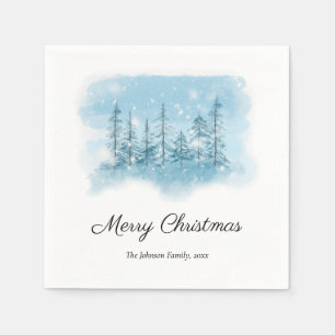 Snowy Winter Merry Christmas Paper Napkins