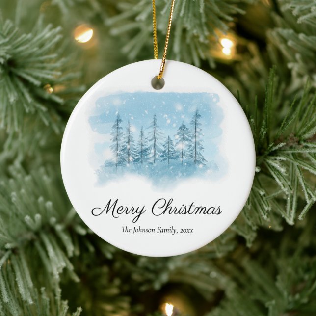 Snowy Winter Merry Christmas Tree Ornament (Tree)