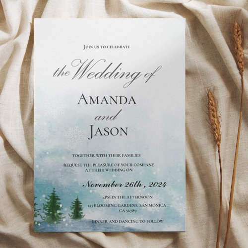 Snowy Winter Morning Blue Hues Wedding Invitation  Postcard