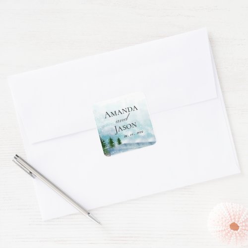 Snowy Winter Morning Blue Hues Wedding Square Sticker