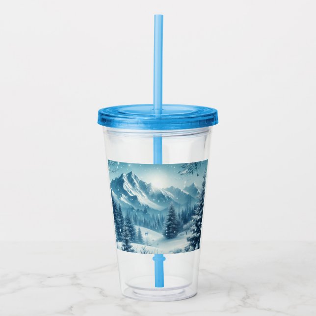 Snowy Winter Mountain Acrylic Tumbler (Front)