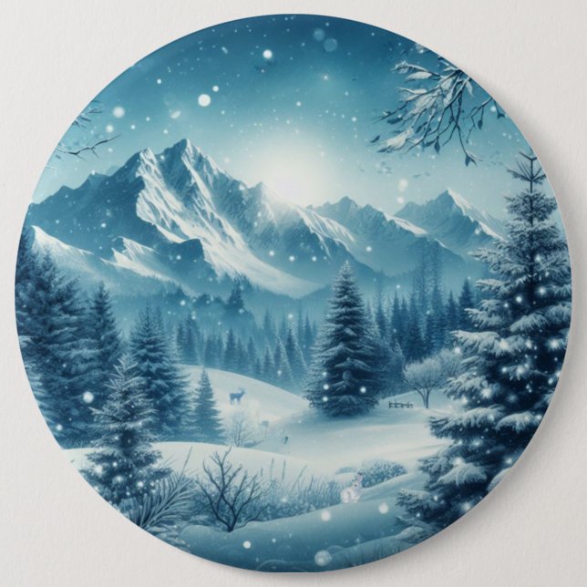Snowy Winter Mountain Button (Front)