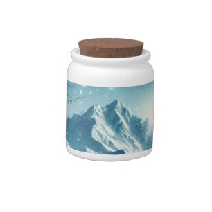 Snowy Winter Mountain Candy Jar
