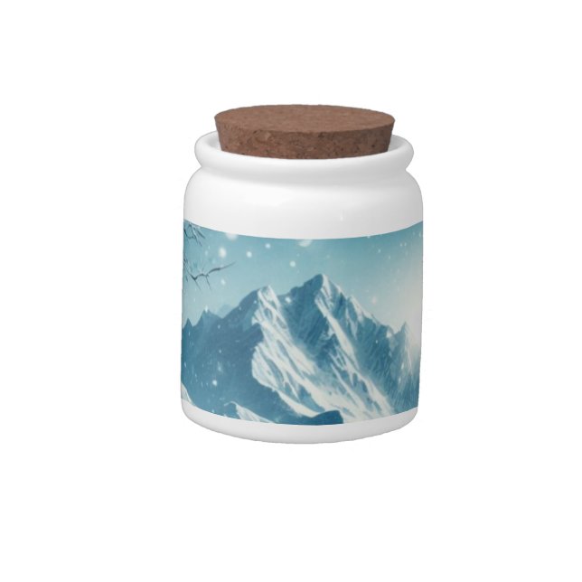 Snowy Winter Mountain Candy Jar (Left)