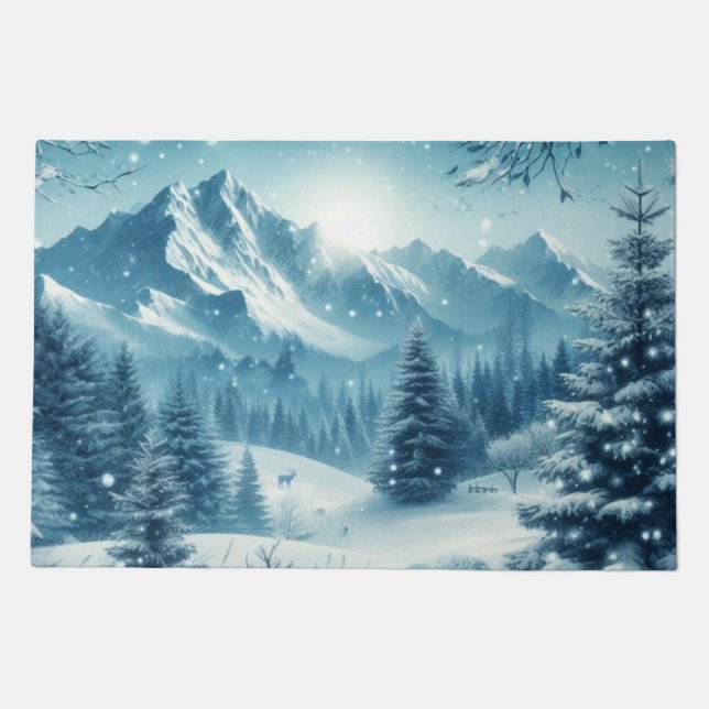 Snowy Winter Mountain Doormat (Front)